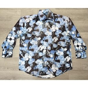 Daniel Ellissa Satin Floral Button Down Shirt Mens Size XL Long Sleeve Blue